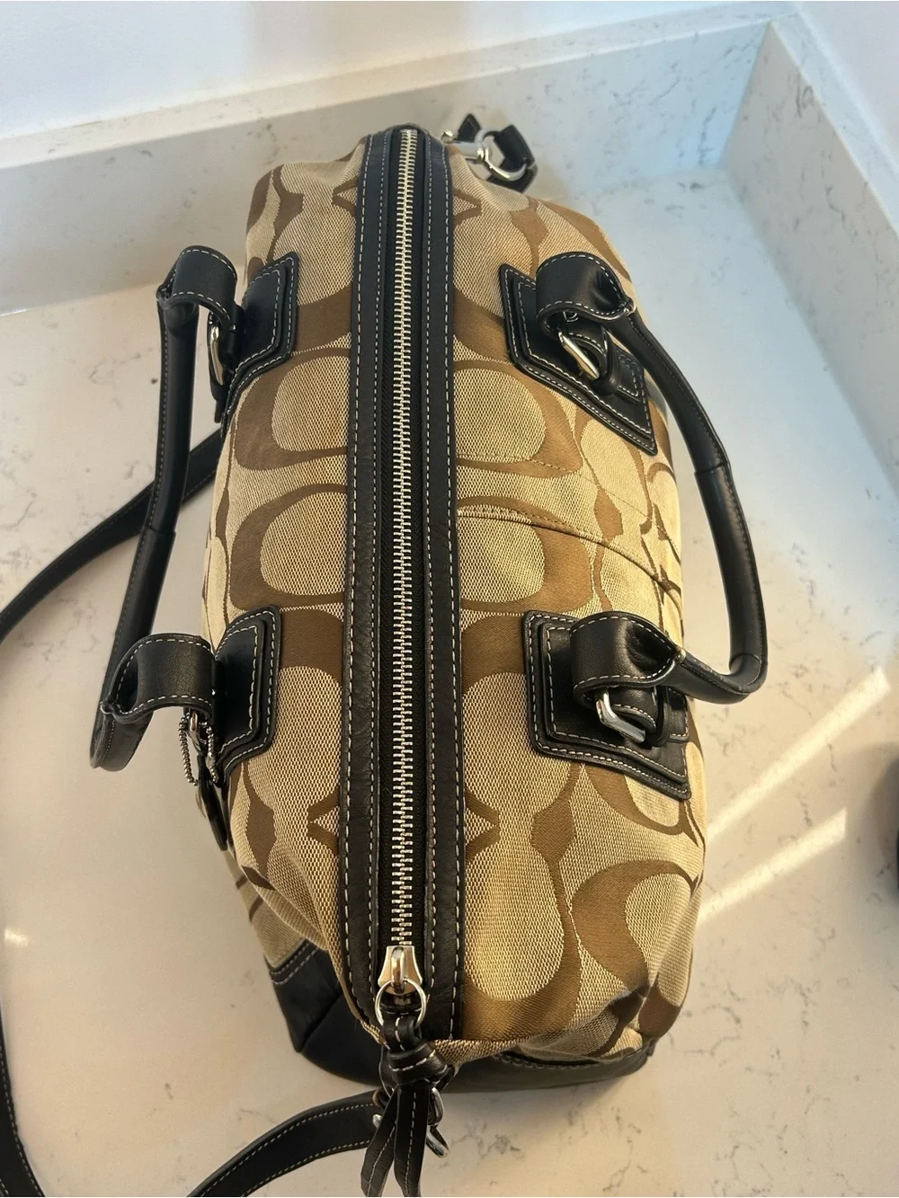 Coach Hampton Signature Satchel in Khaki Jacquard Canvas